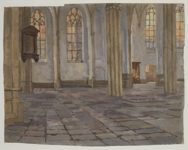 28955 Interieur van de Buurkerk te Utrecht: doorkijk naar de noordwand met het noordelijke ingangsportaal gezien uit ...